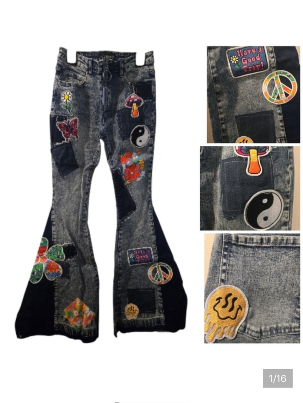 Dolls Kill Boho Lift Your Spirits Patchwork flare jeans